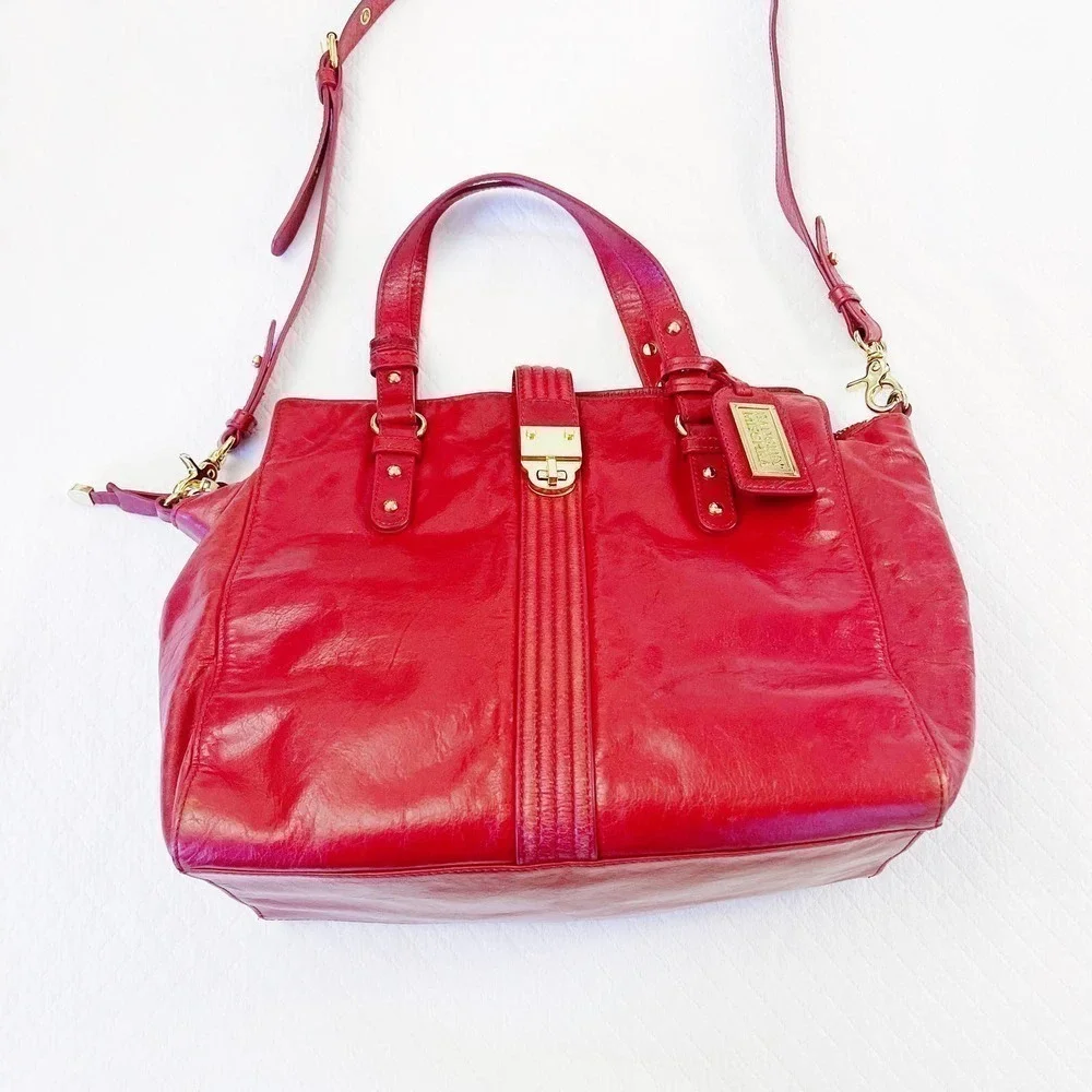 Badgley Mischka Red Leather Purse Crossbody Gold Hardware